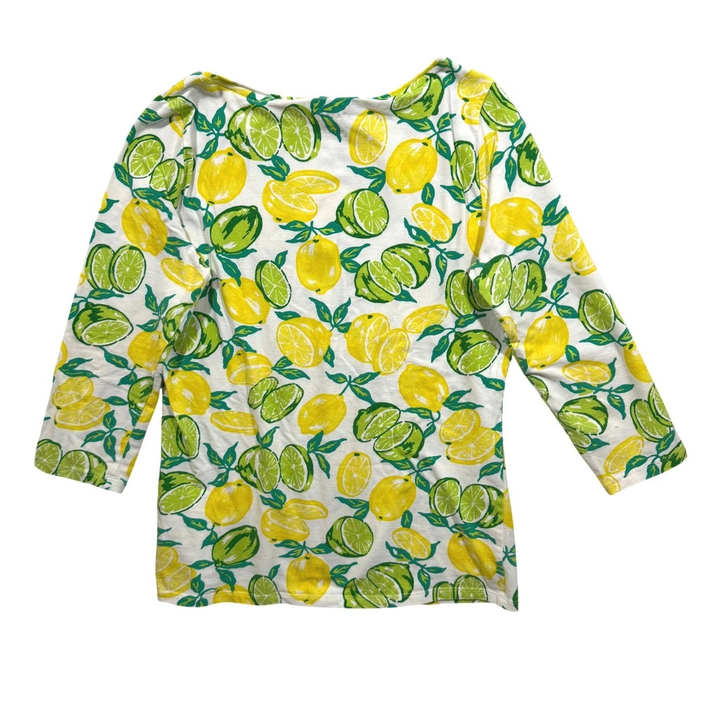 Talbots M Petite Top Lemon Lime Citrus Print 3/4 Sleeve Tropical Preppy Vacation - Picture 2 of 4